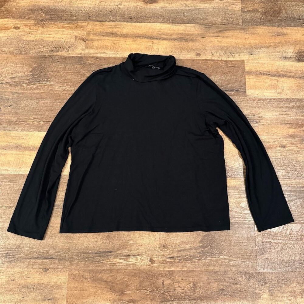 Eileen Fisher Womens XL Black Turtleneck Top Stretch Knit Minimalist Travel READ